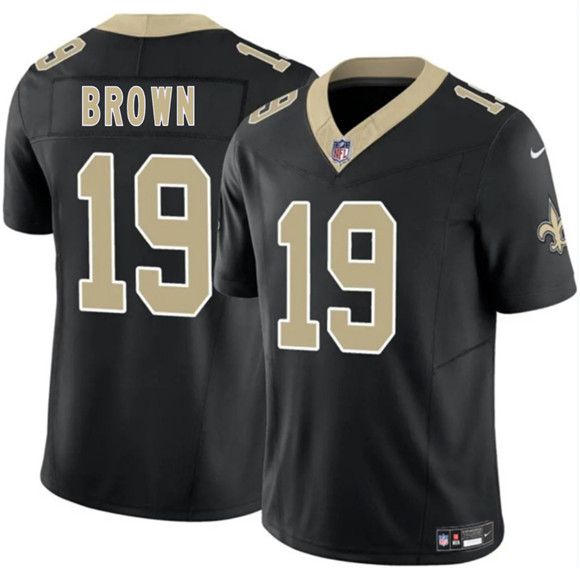 Men's New Orleans Saints 19 Barion Brown Black 2026 Draft F.U.S.E Vapor Limited Football Stitched Jersey