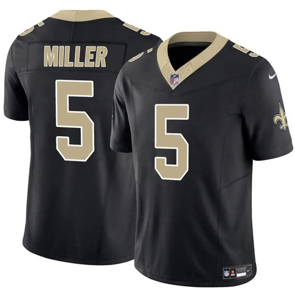 Men's New Orleans Saints 5 Kendre Miller Black 2025 F.U.S.E Vapor Limited Football Stitched Jersey