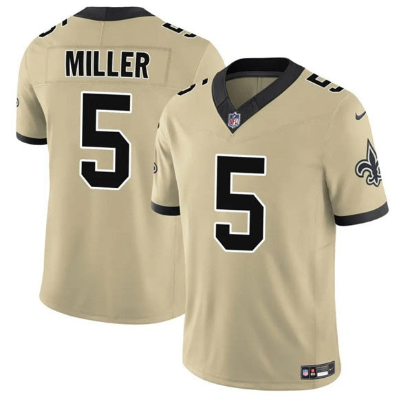 Men's New Orleans Saints 5 Kendre Miller Gold 2025 F.U.S.E. Alternate Vapor Limited Football Stitched Jersey