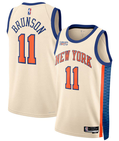Men's New Yok Knicks 11 Jalen Brunson Cream 2025 26 City Edition Swingman Stitched Basketball Jersey