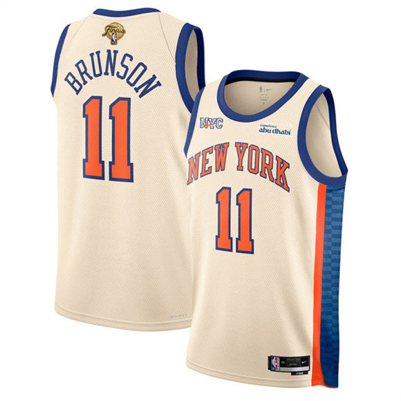 Men's New Yok Knicks 11 Jalen Brunson Cream 2026 Finals Patch City Edition Stitched Basketball Jersey Men's New Yok Knicks 11 Jalen Brunson Cream 2026 Finals Patch City Edition Stitched Basketball Jersey