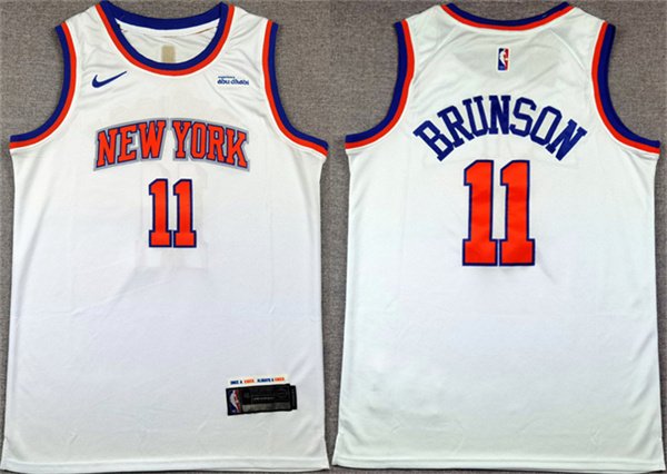 Men's New Yok Knicks 11 Jalen Brunson White Association Edition Stitched Basketball Jersey Men's New Yok Knicks 11 Jalen Brunson White Association Edition Stitched Basketball Jersey