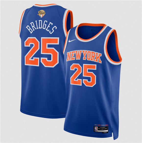 Men's New Yok Knicks 25 Mikal Bridges Blue 2026 Finals Patch Icon Edition Stitched Basketball Jersey