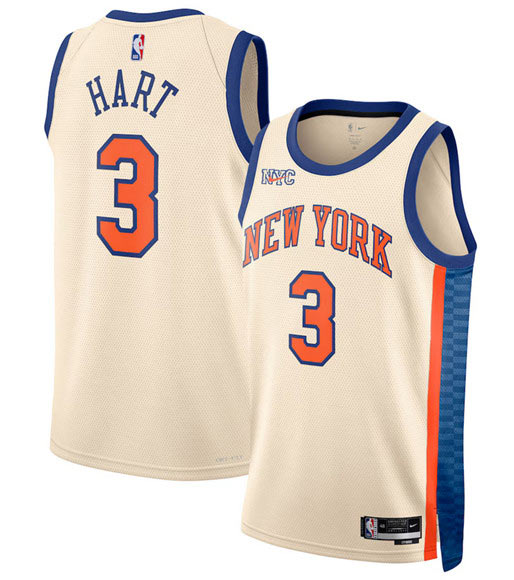 Men's New Yok Knicks 3 Josh Hart Cream 2025 26 City Edition Swingman Stitched Basketball Jersey
