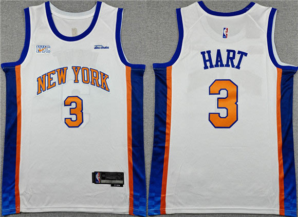Men's New Yok Knicks 3 Josh Hart White 2024 25 City Edition Stitched Basketball Jersey