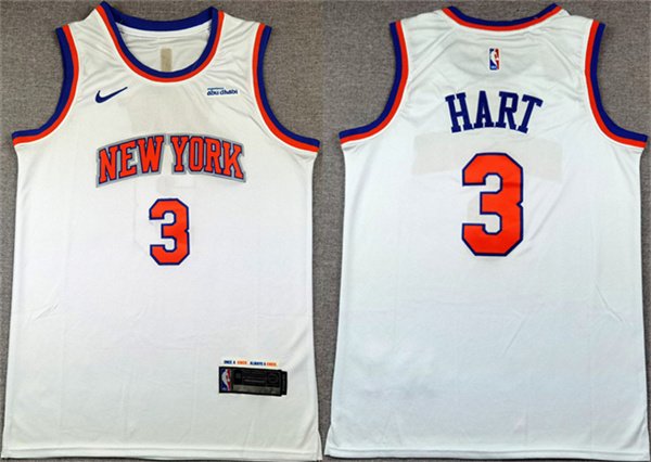 Men's New Yok Knicks 3 Josh Hart White Association Edition Stitched Basketball Jersey Men's New Yok Knicks 3 Josh Hart White Association Edition Stitched Basketball Jersey