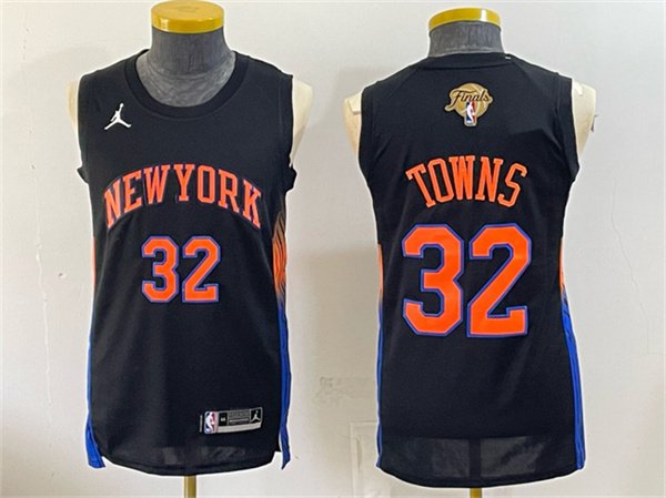 Men's New Yok Knicks 32 Karl Anthony Towns Black 2026 Finals Patch Statement Edition Stitched Jersey Men's New Yok Knicks 32 Karl Anthony Towns Black 2026 Finals Patch Statement Edition Stitched Jersey