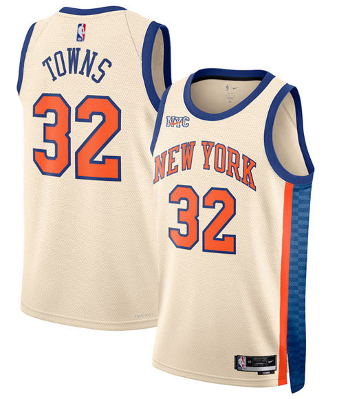 Men's New Yok Knicks 32 Karl Anthony Towns Cream 2025 26 City Edition Swingman Stitched Basketball Jersey