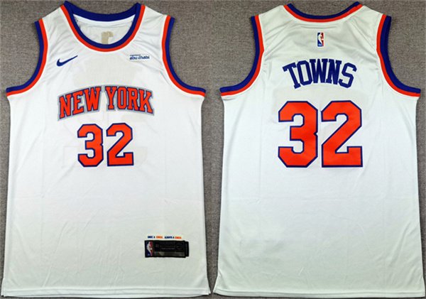 Men's New Yok Knicks 32 Karl Anthony Towns White 2024 Association Edition Stitched Basketball Jersey Men's New Yok Knicks 32 Karl Anthony Towns White 2024 Association Edition Stitched Basketball Jersey