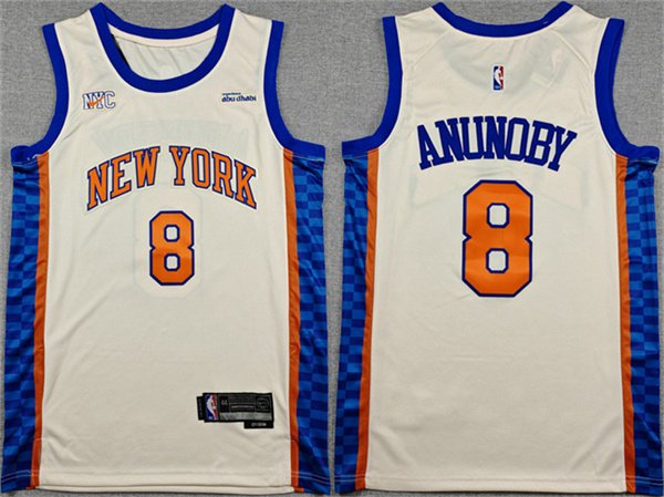 Men's New Yok Knicks 8 OG Anunoby Cream 2024 25 City Edition Stitched Basketball Jersey Men's New Yok Knicks 8 OG Anunoby Cream 2024 25 City Edition Stitched Basketball Jersey