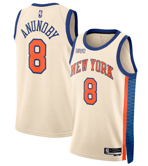 Men's New Yok Knicks 8 OG Anunoby Cream 2025 26 City Edition Swingman Stitched Basketball Jersey