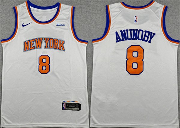 Men's New Yok Knicks 8 OG Anunoby White Association Edition Stitched Basketball Jersey Men's New Yok Knicks 8 OG Anunoby White Association Edition Stitched Basketball Jersey