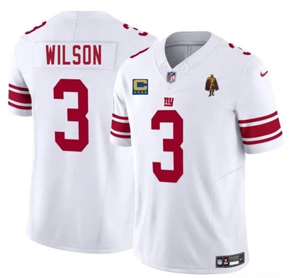 Men's New York Giants 3 Russell Wilson White 2025 F.U.S.E. With 4 star C Patch And Walter Payton Patch Vapor Untouchable Limited Football Stitched Jersey