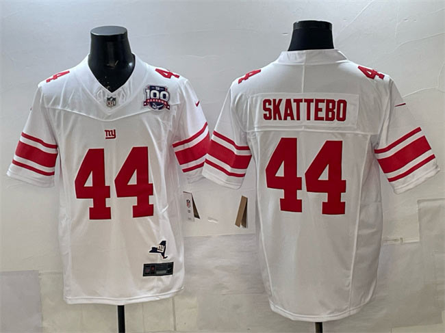 Men's New York Giants 44 Cam Skattebo White 2025 Draft F.U.S.E. 100th Season & State Patch Vapor Limited Stitched Football Jersey