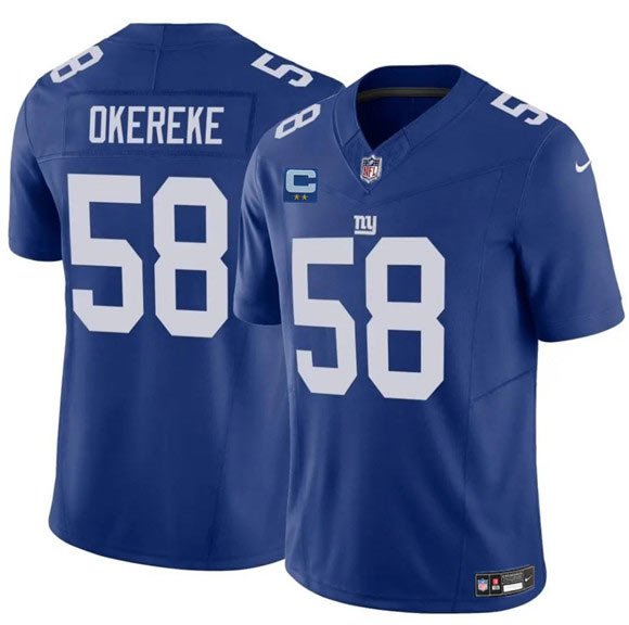 Men's New York Giants 58 Bobby Okereke Blue 2025 F.U.S.E. With 2 Star C Patch Vapor Untouchable Limited Football Stitched Jersey