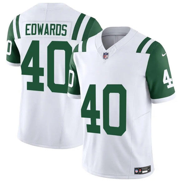 Men's New York Jets 40 Donovan Edwards White 2025 F.U.S.E. Classic Alternate Vapor Untouchable Limited Football Stitched Jersey
