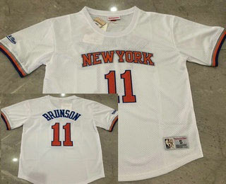 Men's New York Knicks 11 Jalen Brunson White Short Sleeved Swingman Stitched Throwback Jersey