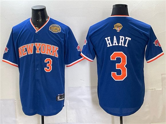 Men's New York Knicks 3 Josh Hart Royal 2026 Finals Eastern Conference Champions Patch Stitched Baseball Jersey Men's New York Knicks 3 Josh Hart Royal 2026 Finals Eastern Conference Champions Patch Stitched Baseball Jersey