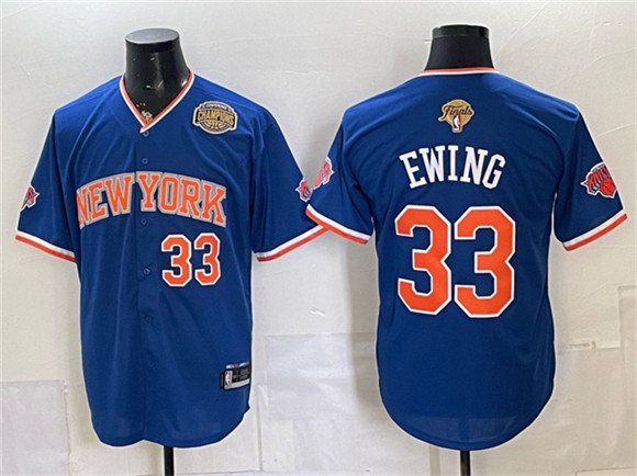 Men's New York Knicks 33 Patrick Ewing Royal 2026 Finals Eastern Conference Champions Patch Stitched Baseball Jersey Men's New York Knicks 33 Patrick Ewing Royal 2026 Finals Eastern Conference Champions Patch Stitched Baseball Jersey