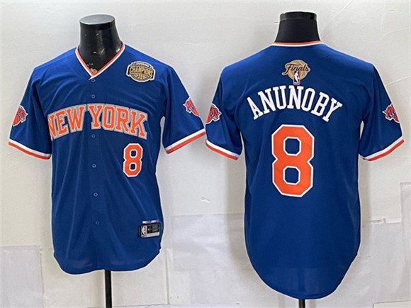 Men's New York Knicks 8 OG Anunoby Royal 2026 Finals Eastern Conference Champions Patch Stitched Baseball Jersey Men's New York Knicks 8 OG Anunoby Royal 2026 Finals Eastern Conference Champions Patch Stitched Baseball Jersey