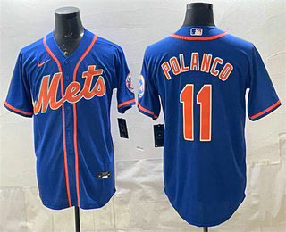 Men's New York Mets 11 Jorge Polanco Blue Cool Base Stitched Jersey
