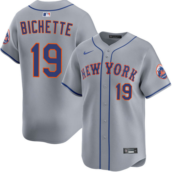 Men's New York Mets 19 Bo Bichette 2026 Gray Limited Stitched Baseball Jersey