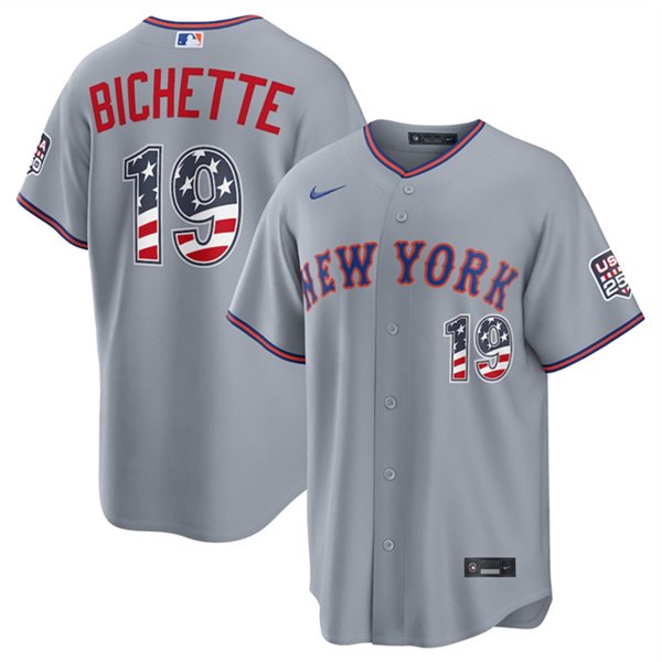 Men's New York Mets 19 Bo Bichette Gray USA 250 Fourth of July Home Stitched Baseball Jersey Men's New York Mets 19 Bo Bichette Gray USA 250 Fourth of July Home Stitched Baseball Jersey