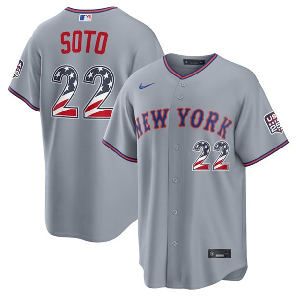 Men's New York Mets 22 Juan Soto Gray USA 250 Fourth of July Home Stitched Baseball Jersey Men's New York Mets 22 Juan Soto Gray USA 250 Fourth of July Home Stitched Baseball Jersey