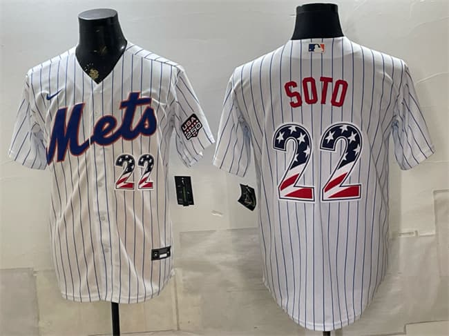Men's New York Mets 22 Juan Soto White USA 250 Fourth of July Home Stitched Baseball Jersey Men's New York Mets 22 Juan Soto White USA 250 Fourth of July Home Stitched Baseball Jersey