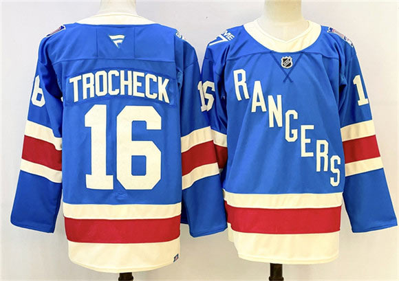 Men's New York Rangers 16 Vincent Trocheck Blue 2025 Stitched Hockey Jersey