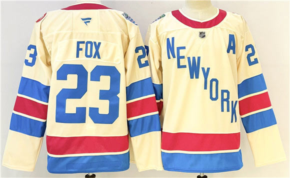 Men's New York Rangers 23 Adam Fox Beige 2025 26 Winter Classic With A Patch Stitched Hockey Jersey