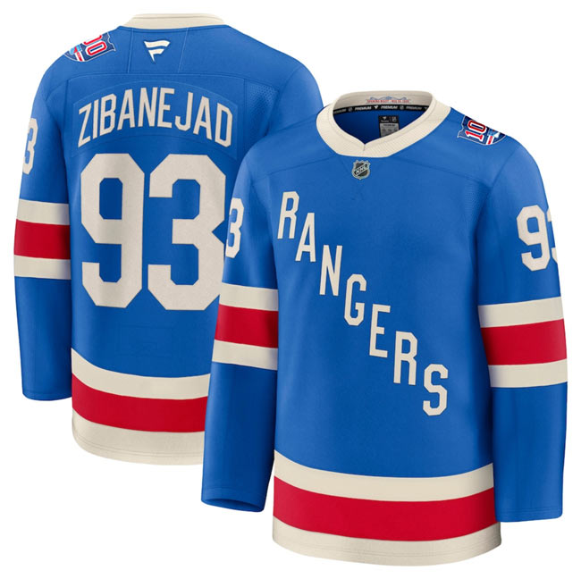 Men's New York Rangers 93 Mika Zibanejad Blue Centennial Stitched Hockey Jersey