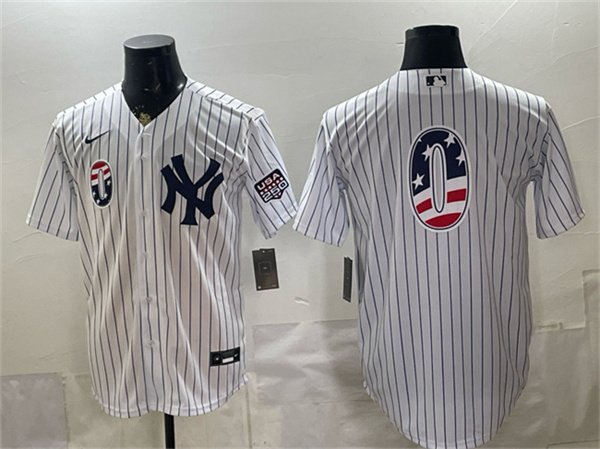 Men's New York Yankees 0 Marcus Stroman White 2026 USA 250 Fourth of July Home Stadium Stitched Baseball Jersey Men's New York Yankees 0 Marcus Stroman White 2026 USA 250 Fourth of July Home Stadium Stitched Baseball Jersey