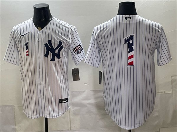Men's New York Yankees 1 Bobby Murcer White 2026 USA 250 Fourth of July Home Stadium Stitched Baseball Jersey Men's New York Yankees 1 Bobby Murcer White 2026 USA 250 Fourth of July Home Stadium Stitched Baseball Jersey