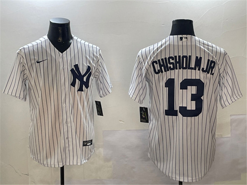 Men's New York Yankees 13 Jazz Chisholm Jr. White Cool Base Stitched Baseball Jersey