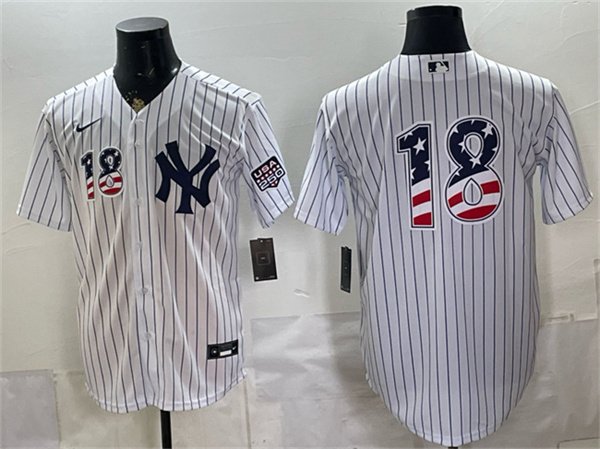Men's New York Yankees 18 Johnny Damon White 2026 USA 250 Fourth of July Home Stadium Stitched Baseball Jersey Men's New York Yankees 18 Johnny Damon White 2026 USA 250 Fourth of July Home Stadium Stitched Baseball Jersey