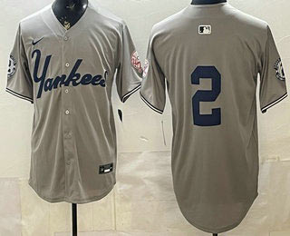 Men's New York Yankees 2 Derek Jeter Grey Without Name Limited Jersey