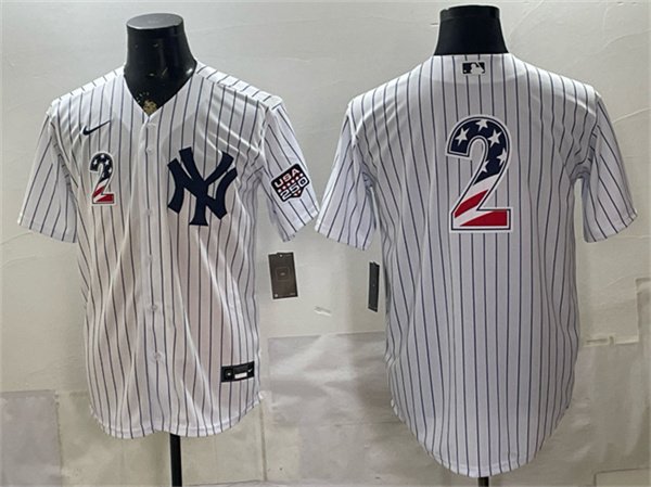 Men's New York Yankees 2 Derek Jeter White 2026 USA 250 Fourth of July Home Stadium Stitched Baseball Jersey Men's New York Yankees 2 Derek Jeter White 2026 USA 250 Fourth of July Home Stadium Stitched Baseball Jersey