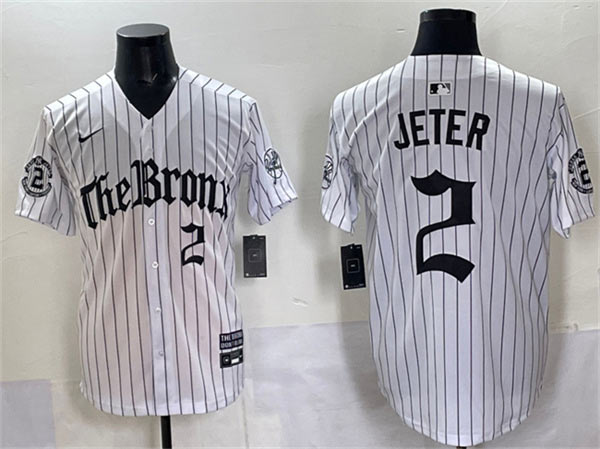 Men's New York Yankees 2 Derek Jeter White Pinstripe 'Gothic Legacy Edition' Vapor Premier Limited Stitched Baseball Jersey