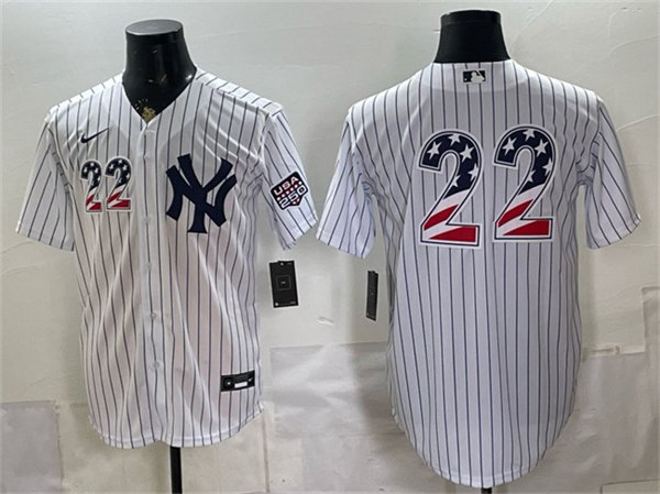Men's New York Yankees 22 Ben Rice White 2026 USA 250 Fourth of July Home Stadium Stitched Baseball Jersey Men's New York Yankees 22 Ben Rice White 2026 USA 250 Fourth of July Home Stadium Stitched Baseball Jersey