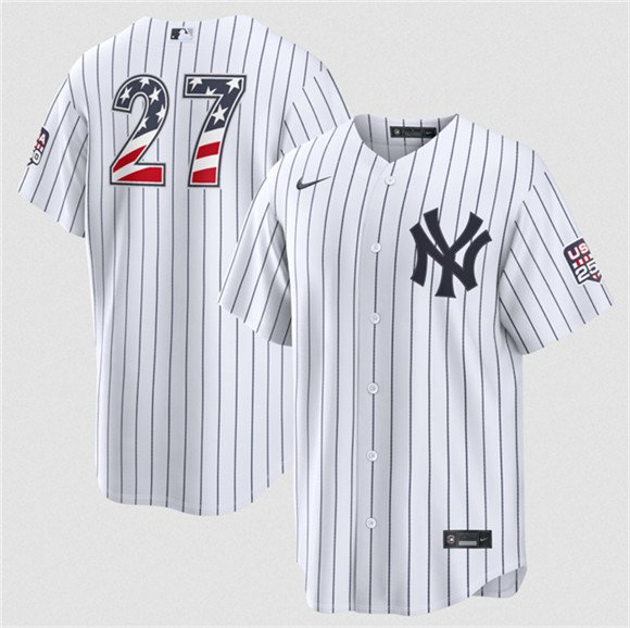 Men's New York Yankees 27 Giancarlo Stanton White 2026 USA 250 Fourth of July Home Stadium Stitched Baseball Jersey Men's New York Yankees 27 Giancarlo Stanton White 2026 USA 250 Fourth of July Home Stadium Stitched Baseball Jersey