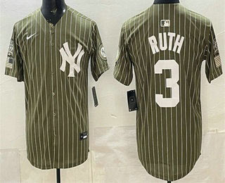 Men's New York Yankees 3 Babe Ruth Olive Pinstripe 2026 Armed Forces Day Salute To Service Jersey Men's New York Yankees 3 Babe Ruth Olive Pinstripe 2026 Armed Forces Day Salute To Service Jersey
