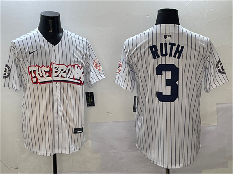 Men's New York Yankees 3 Babe Ruth White Bronx Graffiti Vapor Limited Stitched Baseball Jersey