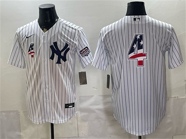 Men's New York Yankees 4 Lou Gehrig White 2026 USA 250 Fourth of July Home Stadium Stitched Baseball Jersey Men's New York Yankees 4 Lou Gehrig White 2026 USA 250 Fourth of July Home Stadium Stitched Baseball Jersey