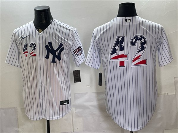 Men's New York Yankees 42 Jackie Robinson White 2026 USA 250 Fourth of July Home Stadium Stitched Baseball Jersey Men's New York Yankees 42 Jackie Robinson White 2026 USA 250 Fourth of July Home Stadium Stitched Baseball Jersey