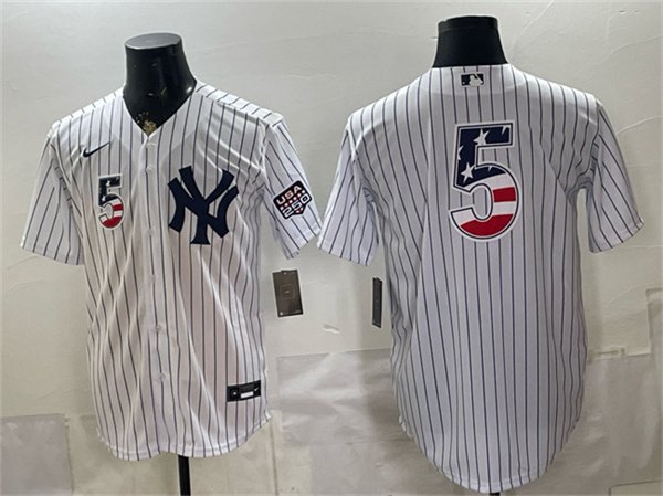 Men's New York Yankees 5 Joe DiMaggio White 2026 USA 250 Fourth of July Home Stadium Stitched Baseball Jersey Men's New York Yankees 5 Joe DiMaggio White 2026 USA 250 Fourth of July Home Stadium Stitched Baseball Jersey