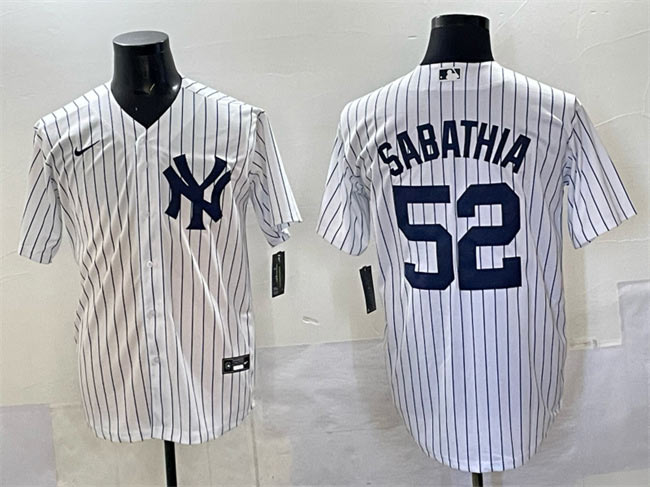 Men's New York Yankees 52 C.C. Sabathia White Cool Base Stitched Jersey