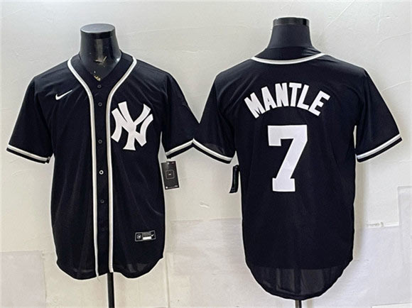 Men's New York Yankees 7 Mickey Mantle 2026 Fashion Replica Black Out Stitched Baseball Jersey Men's New York Yankees 7 Mickey Mantle 2026 Fashion Replica Black Out Stitched Baseball Jersey