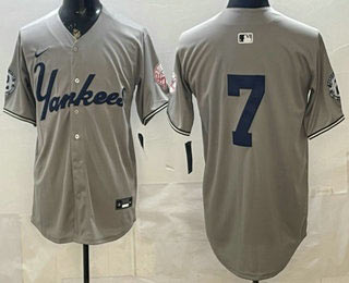 Men's New York Yankees 7 Mickey Mantle Grey Without Name Limited Jersey