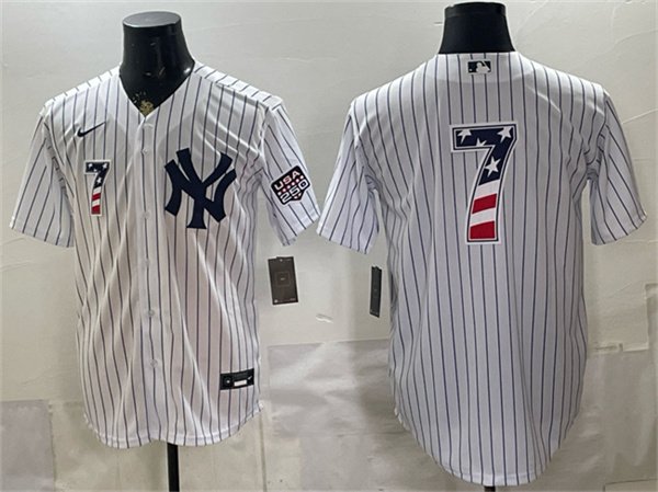 Men's New York Yankees 7 Mickey Mantle White 2026 USA 250 Fourth of July Home Stadium Stitched Baseball Jersey Men's New York Yankees 7 Mickey Mantle White 2026 USA 250 Fourth of July Home Stadium Stitched Baseball Jersey